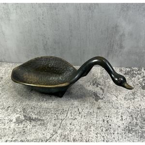 Bronze Goose Dish Israel Vintage 10" Trinket Candy Bowl Jewelry Hammered